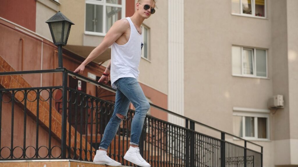 white leather sneakers