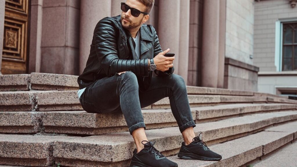 Black leather sneakers